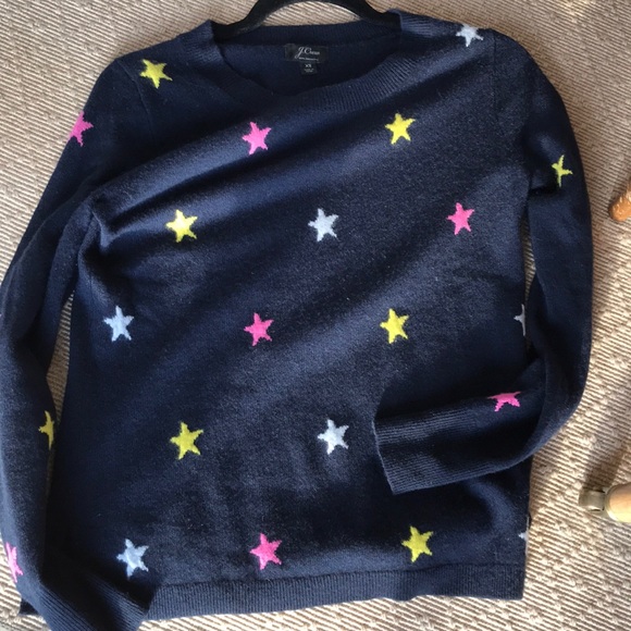 J. Crew 100% Cashmere Navy Stars Crewneck Sweater - Picture 5 of 7